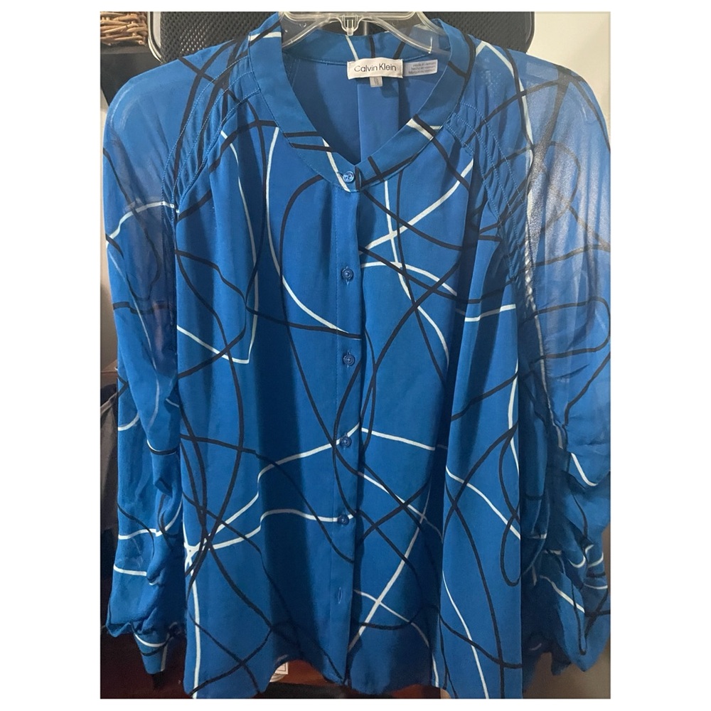 Calvin Klein Blue Abstract Pattern Blouse